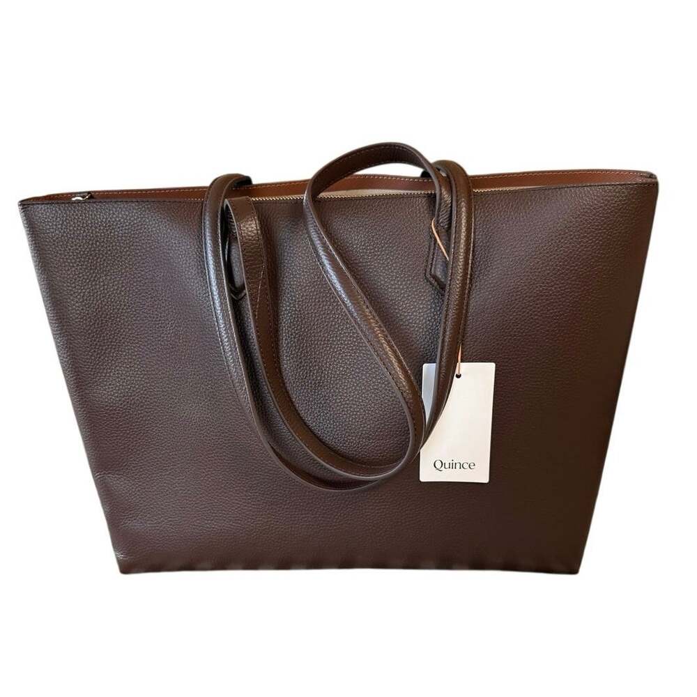 NWT Quince Italian Leather Triple Compartment Shopper Tote in Espresso Brown